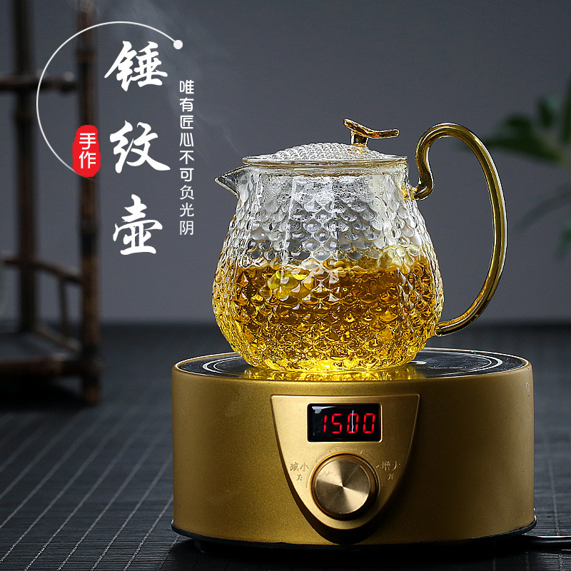 Wholesale Hammered Pattern Heat-Resistant Glass Strainer Teapot Home Tea Separation Tea Making Device Scented Tea Set Gift Set