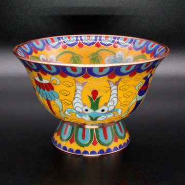 现货批发景泰蓝八宝碗素铜掐丝软珐琅磨光里外花八吉祥供碗水碗