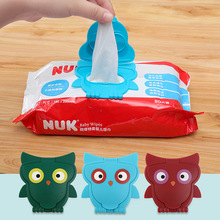 卡通猫头鹰湿巾防尘盖卡通防蒸发湿巾盖子 保护盖塑料盖 可重复用