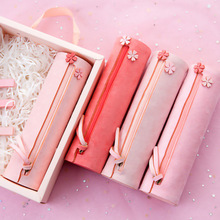 韩国ins风小清新笔袋笔筒文具盒 少女心鹿茸材质粉色系礼品盒笔袋