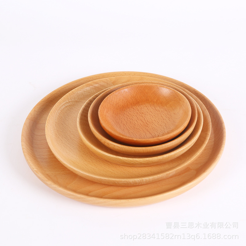 Japanese Style Dinner Plate Beech Tray round Breakfast Plate Hotel Tableware Tray Wooden Plate Fruit Dessert Solid Wood Tray