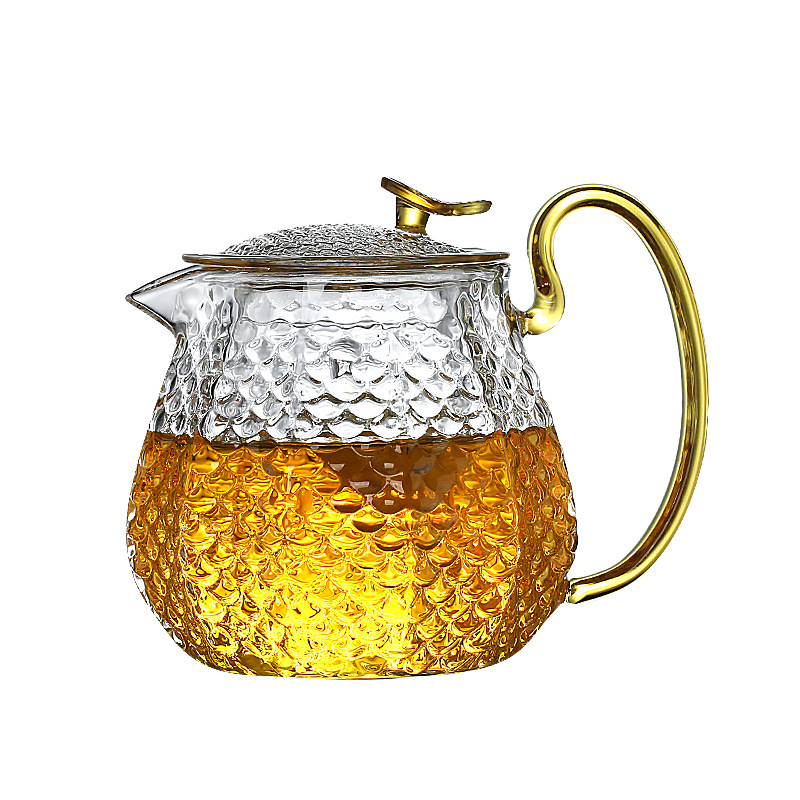Wholesale Hammered Pattern Heat-Resistant Glass Strainer Teapot Home Tea Separation Tea Making Device Scented Tea Set Gift Set