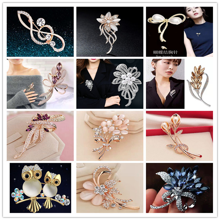 Brooch High-Grade Niche High-End Female Scarf Buckle Alloy Corsage All-Match Classic Style Pearl Rhinestone High-End Wholesale
