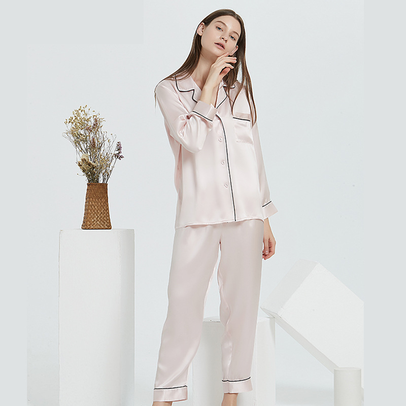 Butterfly Embroidered Silk Pajamas Set 100% Mulberry Silk Simple High-End Home Wear Long Sleeve Trousers Women's Two-Piece Suit