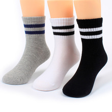 防臭儿童袜子精棉学生运动袜男童女童不起球中筒童袜黑白色两条杠