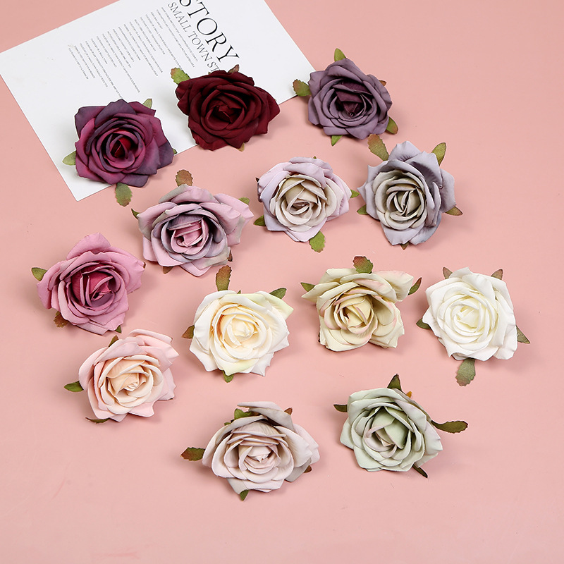 valentine‘s day artificial rose curling flower head corsage silk flower head wedding loose flower arrangement rose floral wholesale