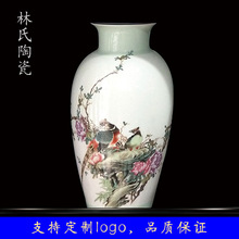 景德镇陶瓷新中式大师手绘粉彩锦上添花薄胎冬瓜花瓶摆件可收藏