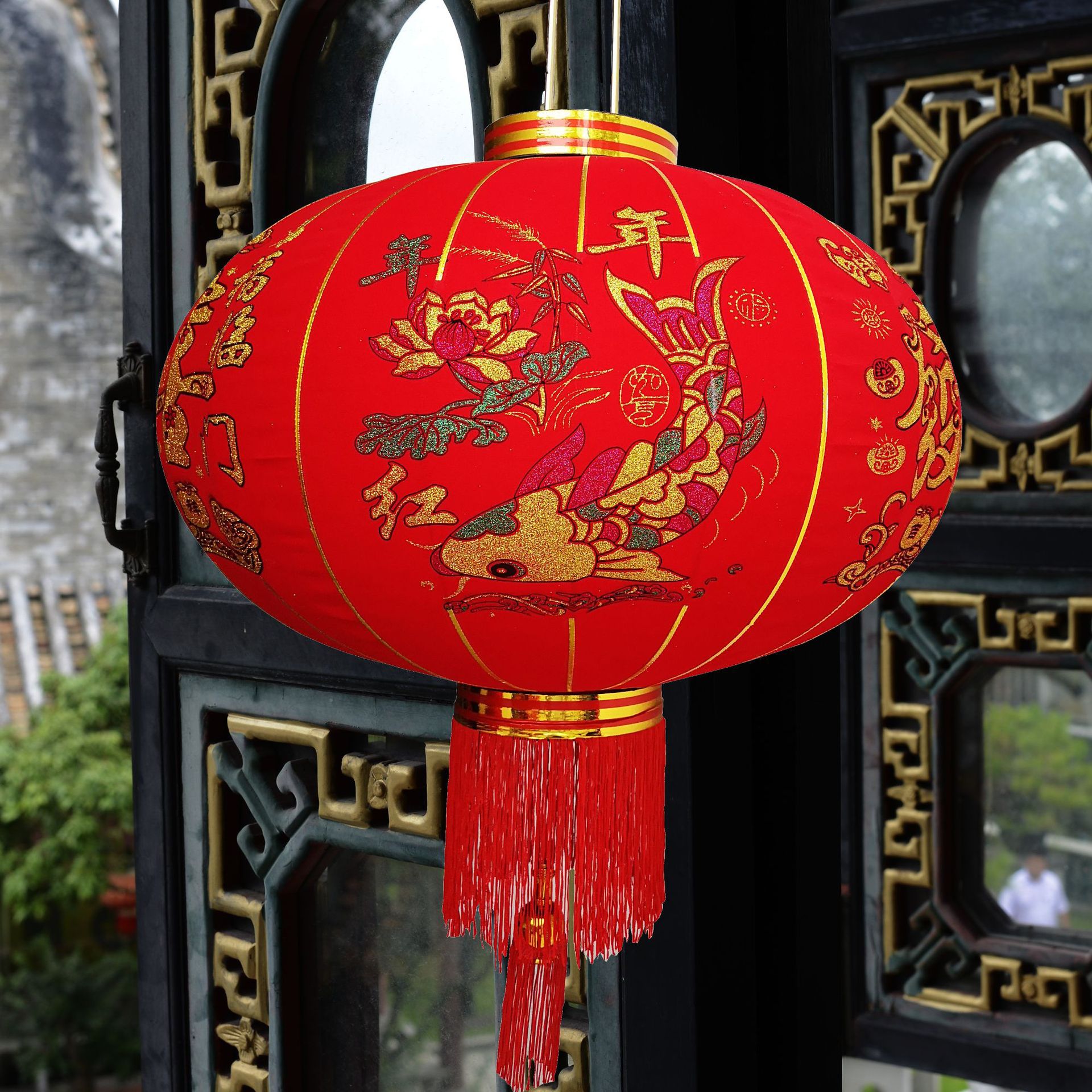 长杆植绒灯笼新年春节户外大红灯笼防水大门街道古镇装饰