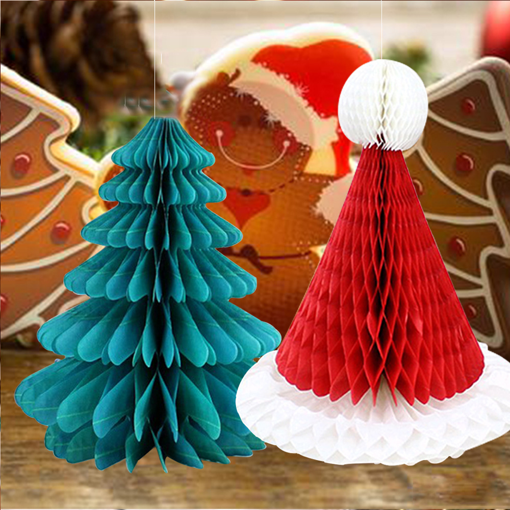 Christmas Honeycomb Pendant Christmas Tree Honeycomb Christmas Hat for Elderly Atmosphere Decoration Honeycomb Pendant