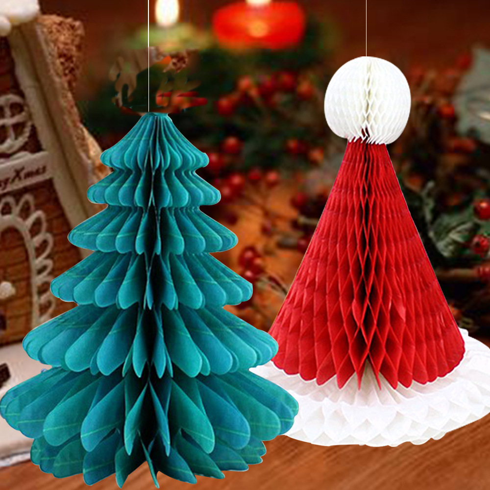 Christmas Honeycomb Pendant Christmas Tree Honeycomb Christmas Hat for Elderly Atmosphere Decoration Honeycomb Pendant