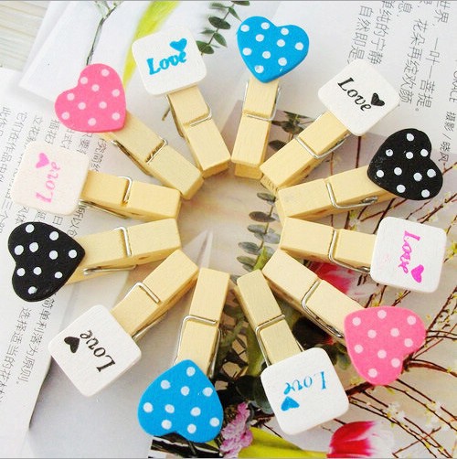 韩版文具 时钟 黑白爱心 love小木夹子 12枚入-阿里巴巴