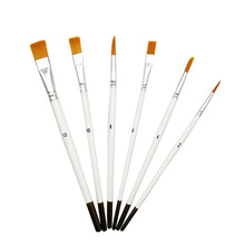 6支白杆木质尼龙毛画笔  绘图勾线画刷美术水粉水彩笔油画笔套装