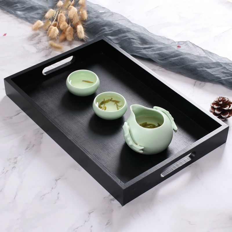 Pine Wooden Black Rectangular Tray Household Black Tea Tray Wooden Simple Breakfast Bread Snack Tray