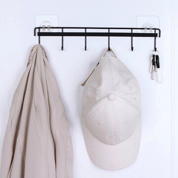 铁艺六连钩厨房粘钩家用浴室免打孔6连排钩壁挂无痕粘胶挂钩-阿里巴巴