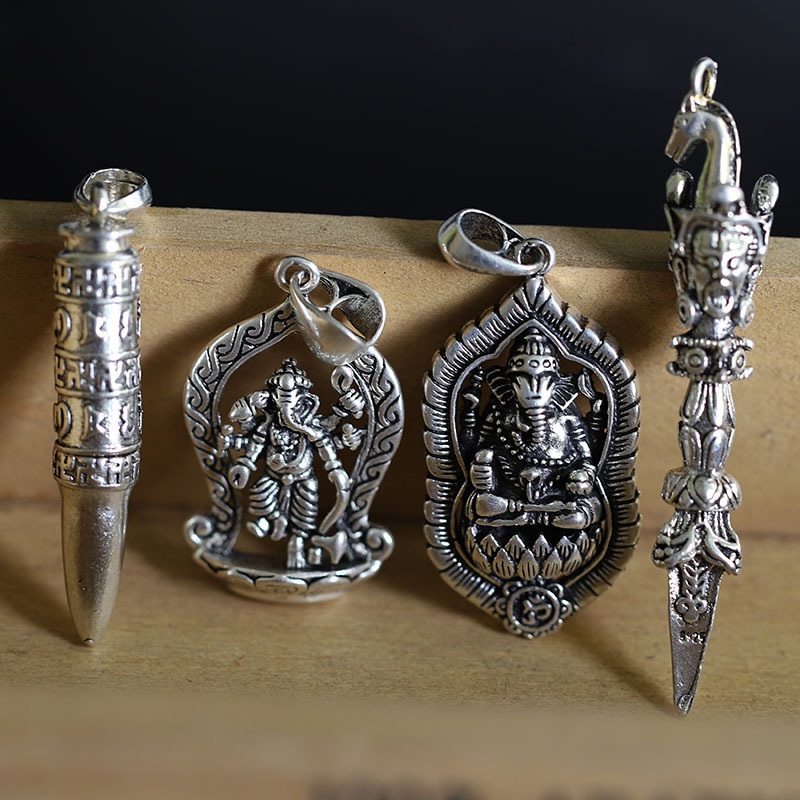 合金降魔杵象神法器子弹头藏银毛衣链项链吊坠金刚杵坠子