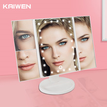 厂家凯文折叠化妆镜24灯三折台镜2X3X放大LED灯感应发光梳妆镜子