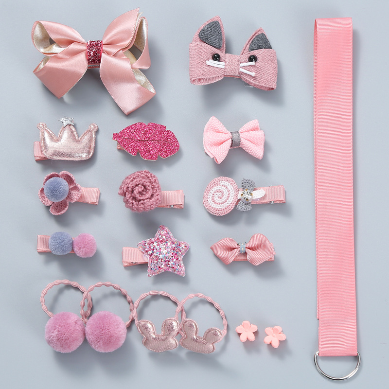 Korean Style 18-Piece Set Children's Barrettes Baby Does Not Hurt Hair Bow Crown Hairpin Girl's Gift Set Hair Accessories