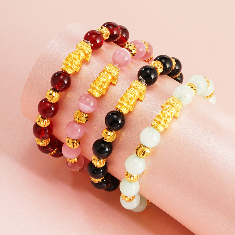 alluvial gold pixiu bracelet no color fading imitation garnet beads women‘s real copper imitation gold imitation obsidian bracelet wholesale