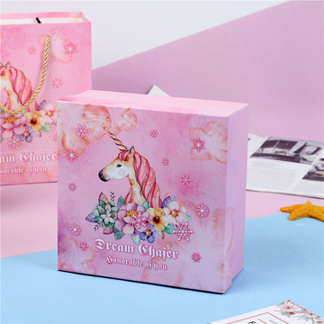 六一儿童节礼盒粉色独角兽情人节礼盒通用伴手礼盒毕业礼物包装盒-阿