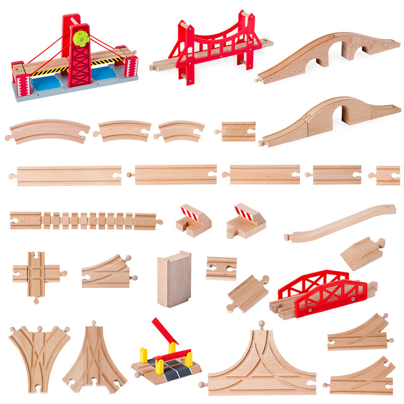 木质儿童小火车轨道拼装娃娃宝宝益智手工玩具幼儿园积木摆摊套装