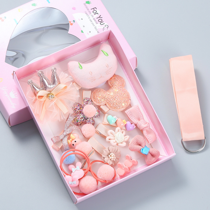 Korean Style 18-Piece Set Children's Barrettes Baby Does Not Hurt Hair Bow Crown Hairpin Girl's Gift Set Hair Accessories