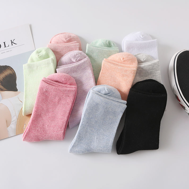 Candy Color Women's Colorful Cotton Bare Socks Warm Thickened Solidcolor Mid-Calf Length Stall Women's Socks Socks Non-Slip Floor Socks