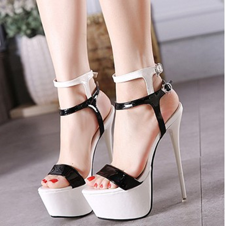 2023 Summer New European and American Sexy Nightclub High Heel Shoes Water Platform Super High Heel Sandals Foreign Trade Size 46 Stiletto Heel Women's Shoes