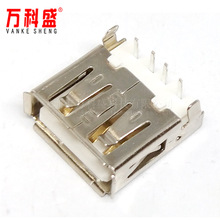 厂家直销 优质 USB母座 AF 90度 沉板式 USB连接器 插脚卷边