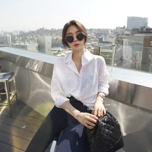 外贸春秋装韩国新款白衬衫气质休闲宽松简约基础长袖衬衣女学生