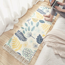 家用卧室客厅阳台长条流苏飘窗地垫 ins日式棉质编织防滑床边地毯