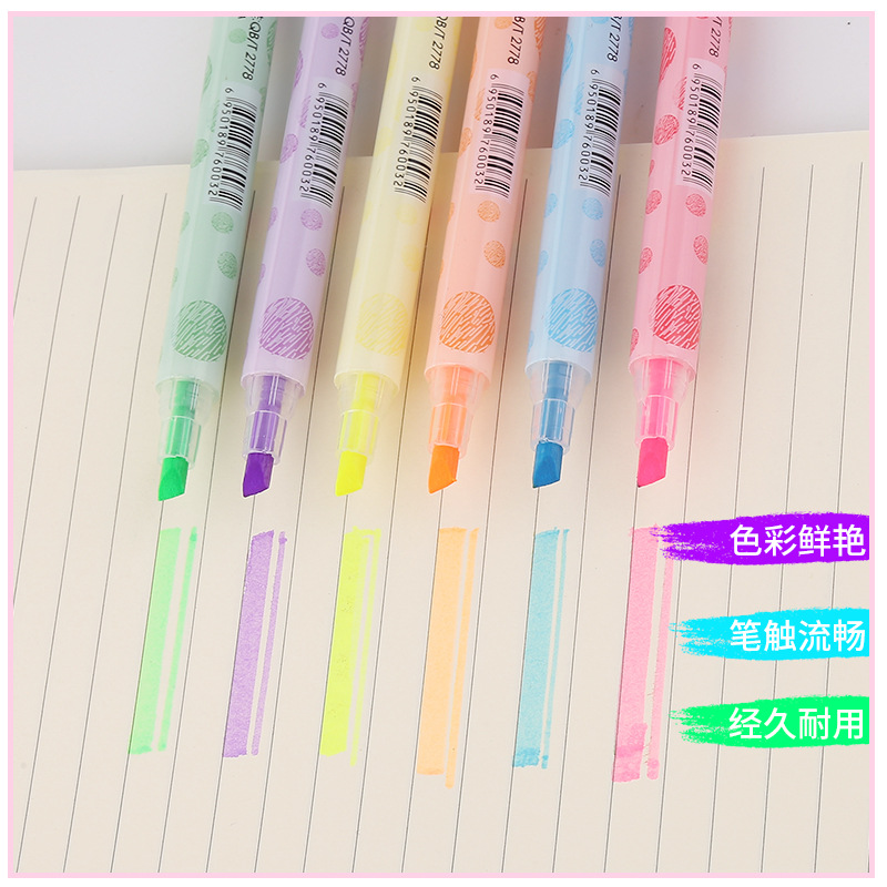 Double-Headed Fluorescent Pen Drawing Pen Macaron Color Series 6003 Factory Direct Sales Big Quality Innovation