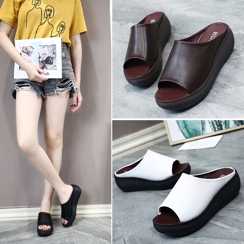 坡跟一字拖鞋女夏时尚外穿新款凉拖韩版鱼嘴厚底网红