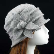 六角花盆帽礼帽 冬季女帽优雅 中老年帽 跨境热销羊毛呢妈妈帽子