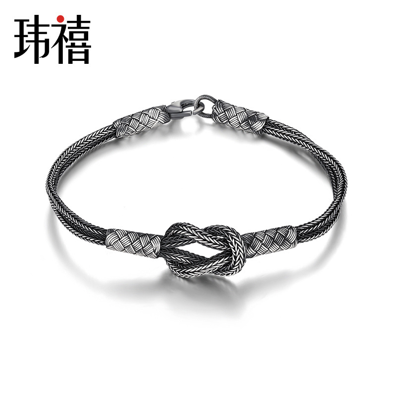 玮禧足银手链土耳其复古银丝手工编织情侣纯银手链送证书.