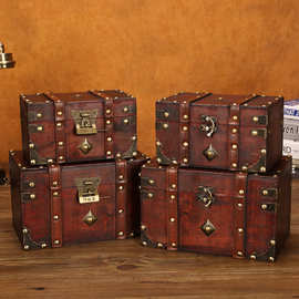 欧式复古木质带锁收纳盒家居储物箱木箱子装饰摆件密室逃脱道具箱
