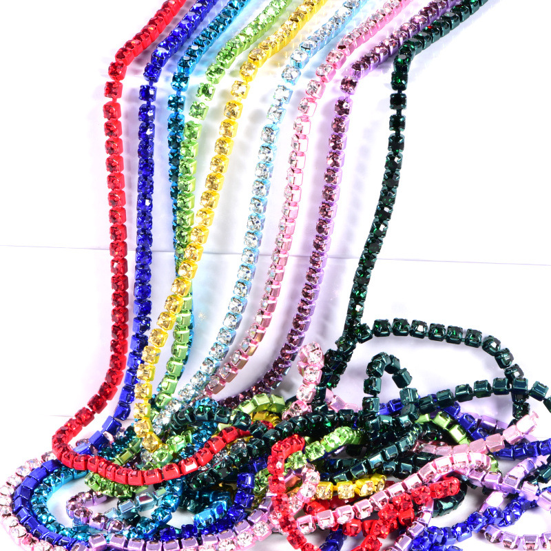 Electrophoresis Bottom Rhinestone Chain Color Crystal Chain DIY Phone Case Strass Cup Chain Ornament Clothing Wedding Accessories Wholesale