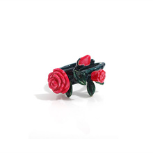荆棘玫瑰戒指女士手绘珐琅戒指花朵戒指欧美时尚小众戒指代发