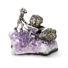 跨境新品天然紫晶簇矿工造型趣味石头标本家居书房小摆件工艺礼品