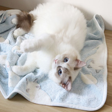 法兰绒卡通胶印毯可爱猫咪家居休闲盖毯办公午睡空调毯 100x150cm
