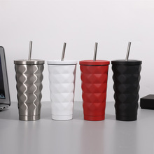 欧美热销新款不锈钢真空吸管保温杯便携随手菱型冰杯厂家直供批发
