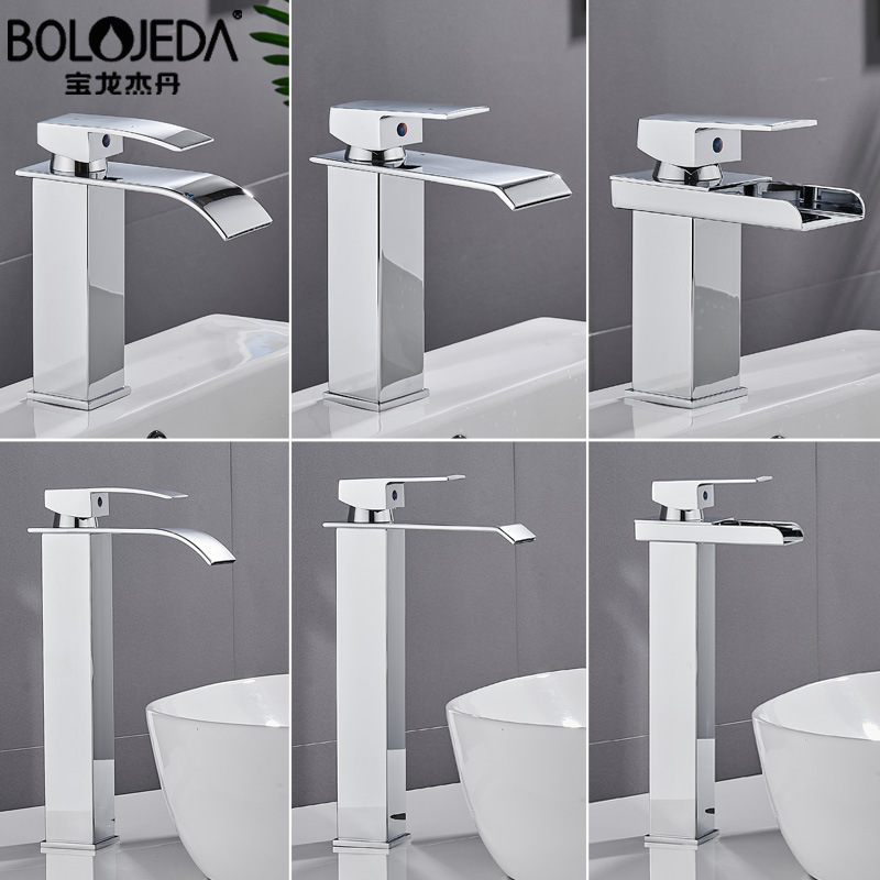 Cross-Border Basin Waterfall Faucet Wide Mouth Stainless Steel Mirror Treatment Square Elbow Hot and Cold Water Counter Basin Faucet Water Tap