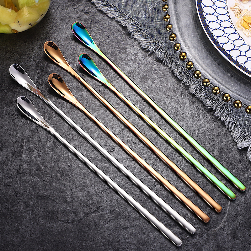 Long Spoon 304 Stainless Steel Stirring Spoon Creative Dessert Ice Spoon Honey Spoon Milk Tea Coffee Spoon Bar Spoon