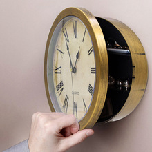 复古铜色收纳保险时钟创意客厅家用挂钟亚马逊外贸个性墙壁时钟