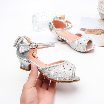 女童镶钻公主鞋 2023夏季新款小学生高跟礼服凉鞋 跨境儿童凉鞋女
