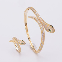 欧美电商新款蛇形手镯铜镀金镶钻蛇头手环女个性时尚戒指批发代发