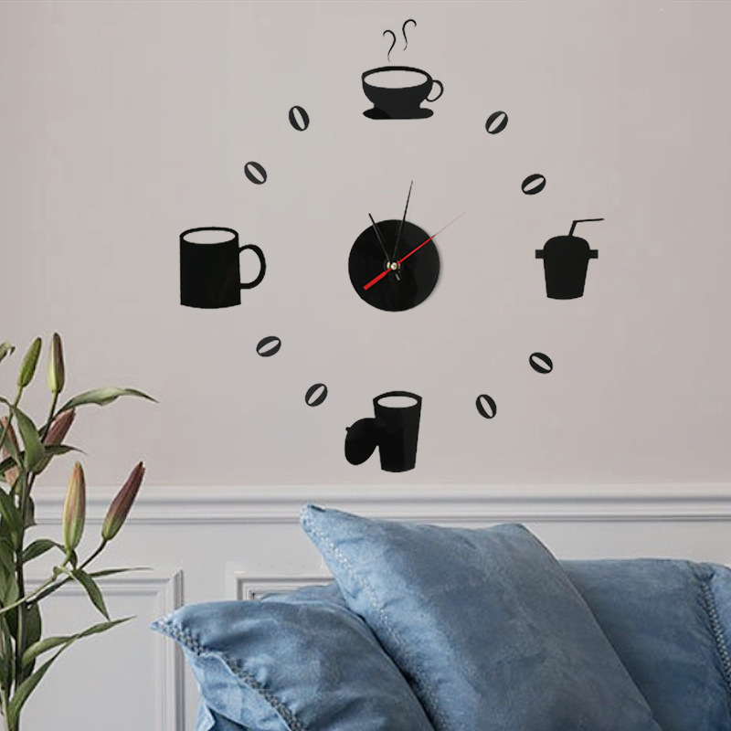 创意亚克力立体镜面墙贴 时尚DIY挂钟墙贴 卧室趣味装饰咖啡挂钟