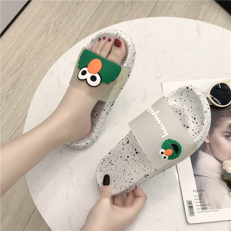 Xingang Style Joint Famous Sesame Street Slippers Women's Summer Outer Wear Beach Flip-Flops Flat Lazy Holder Chic Cartoon Pattern Fashion