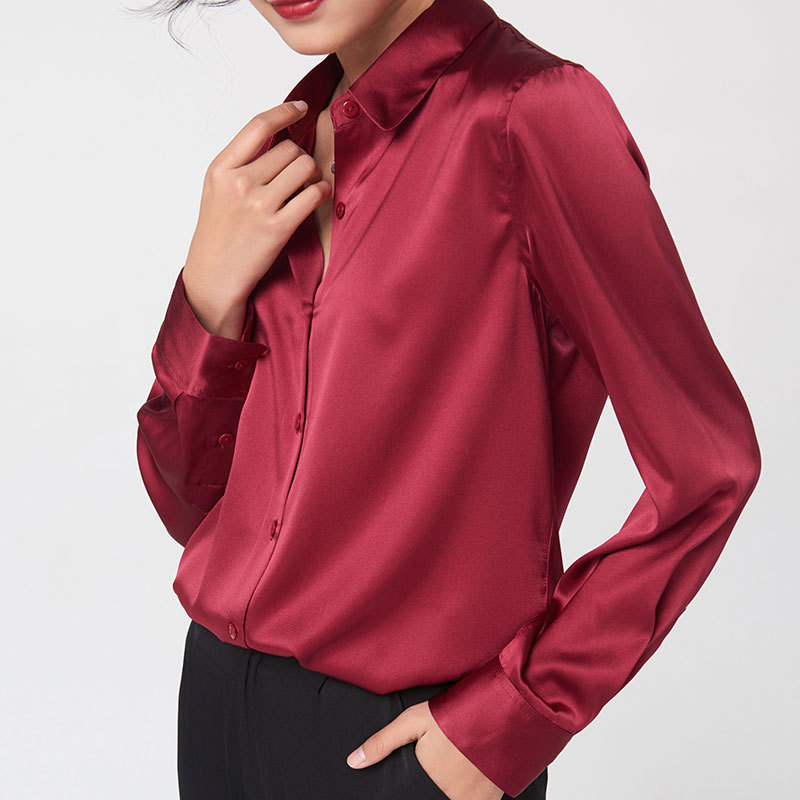 Mulberry Silk Silk Shirt Women's 2024 Spring and Autumn Business Wear Contrast Color Long Sleeves Shirt Commute Slim-Fit Square Collar Top Women Clothes