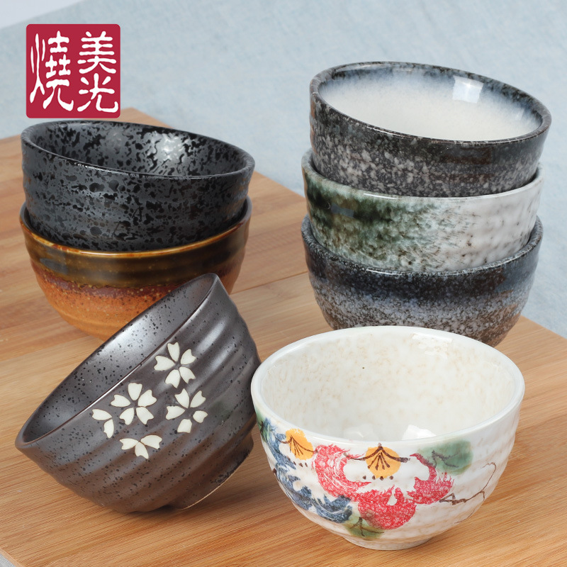 美光烧 4.5寸日韩式陶瓷圈纹米饭碗 出口日本抹茶碗 甜品碗小汤碗