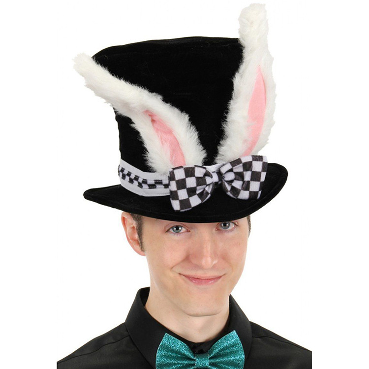 现货丝绒兔耳高帽复活节帽子复活节派对装饰粉色兔耳朵高帽亚马逊